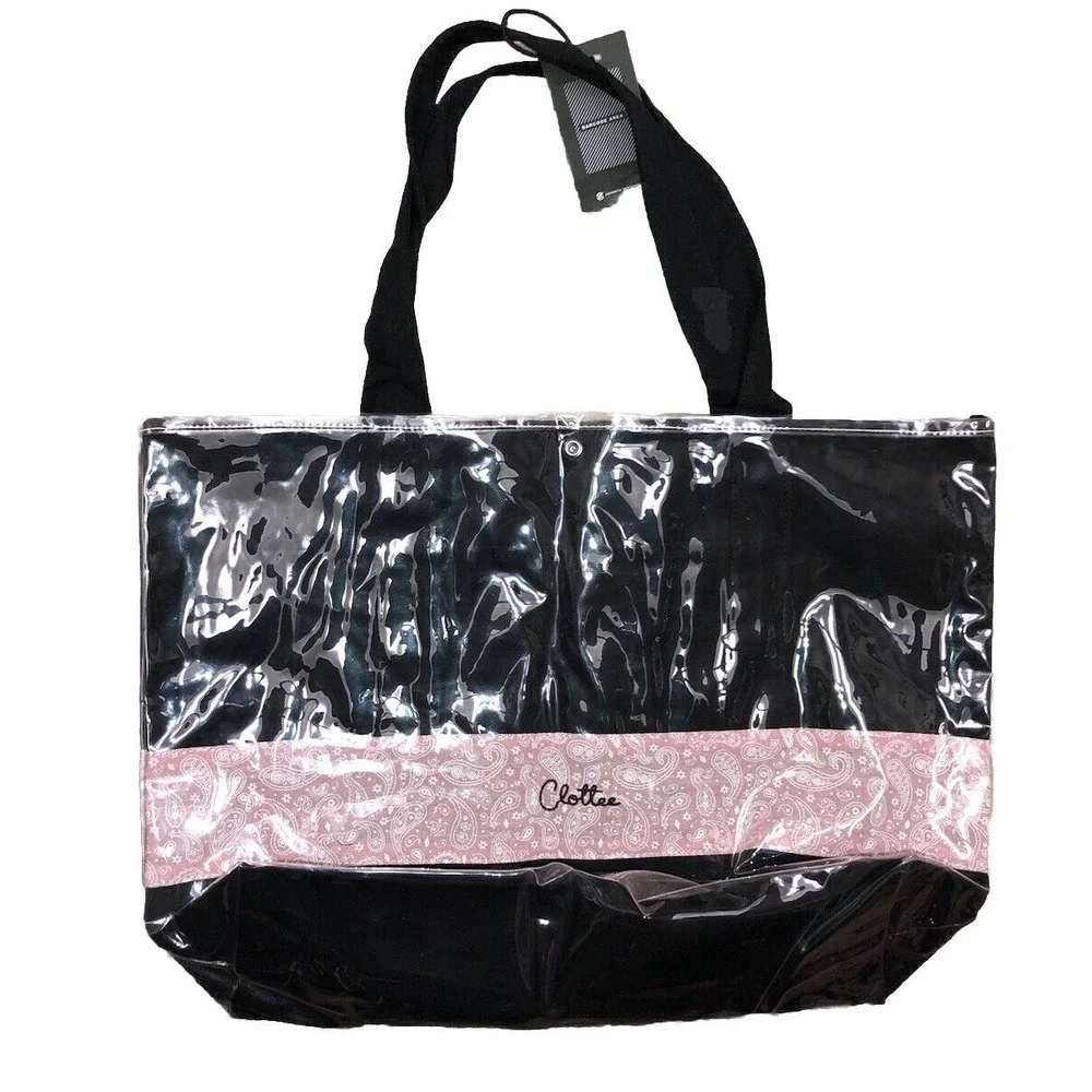 Clottee By Clot Tote Bag‎ Beach Poolside Black Pink Paisley Embroidered NEW